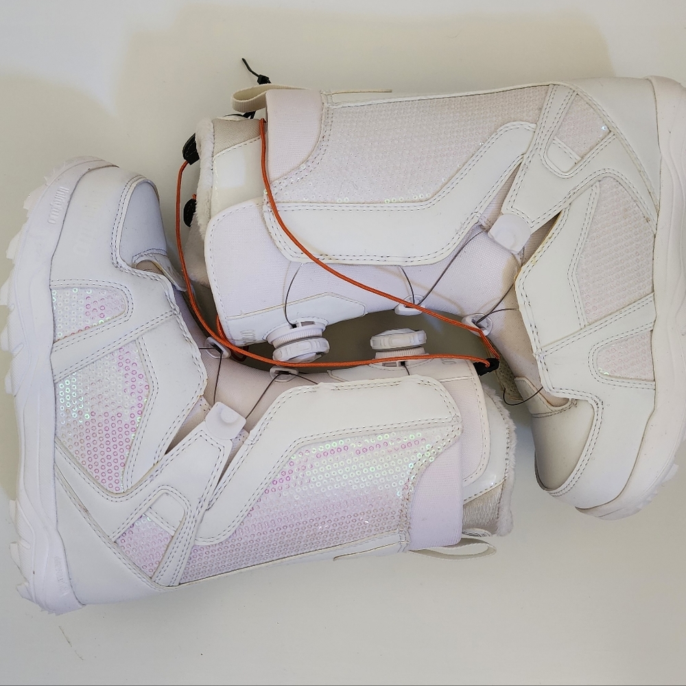 White Holographic Snowboarding Boots